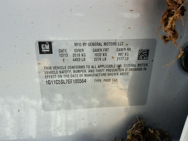 1G11C5SL7EF185564 - 2014 CHEVROLET MALIBU 1LT 银色 照片 10