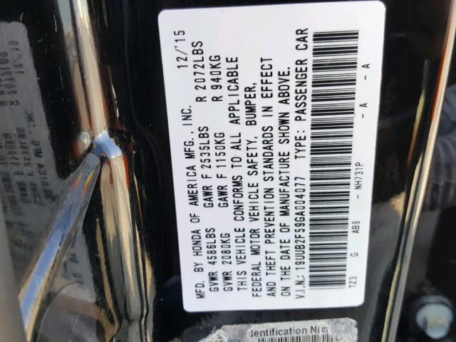 19UUB2F59GA004077 - 2016 ACURA TLX TECH BLACK photo 10