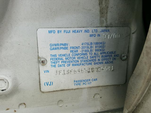 JF1SF65661G739041 - 2001 SUBARU FORESTER S ვერცხლისფერი ფოტო 10