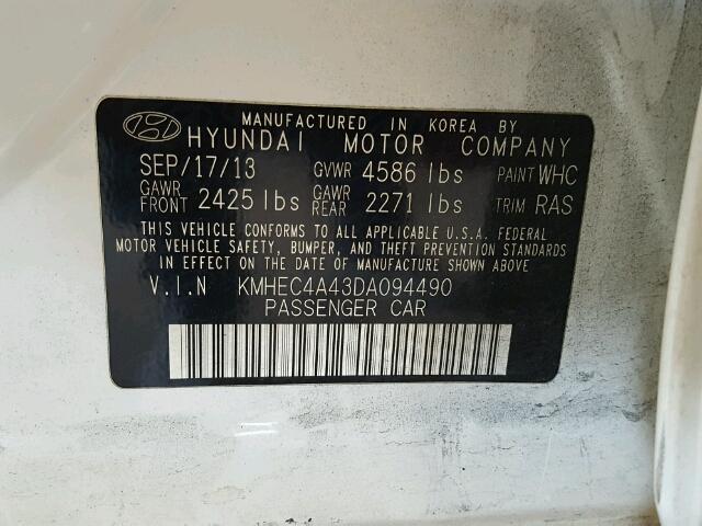 KMHEC4A43DA094490 - 2013 HYUNDAI SONATA HYB WHITE photo 10