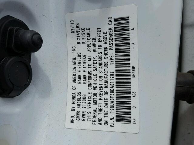 19UUA8F58DA011202 - 2013 ACURA TL TECH WHITE photo 10