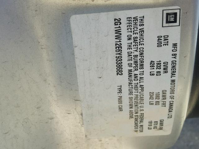 2G1WW12E6Y9338682 - 2000 CHEVROLET MONTE CARL 银色 照片 10