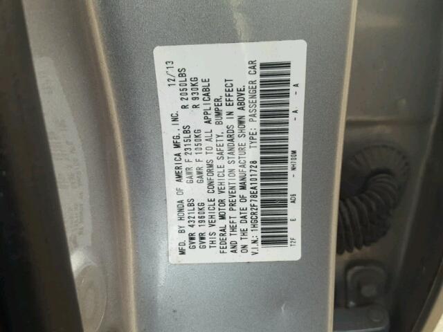 1HGCR2F78EA101728 - 2014 HONDA ACCORD SILVER photo 10