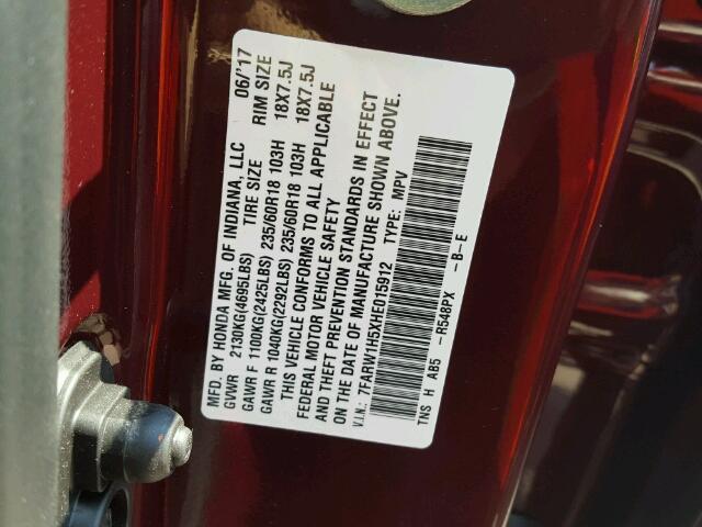 7FARW1H5XHE015912 - 2017 HONDA CR-V EX მუქწითელი ფოტო 10