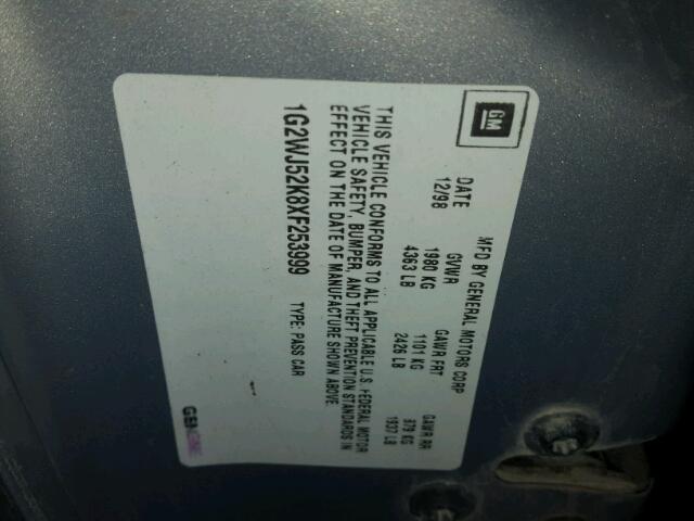 1G2WJ52K8XF253999 - 1999 PONTIAC GRAND PRIX SILVER photo 10