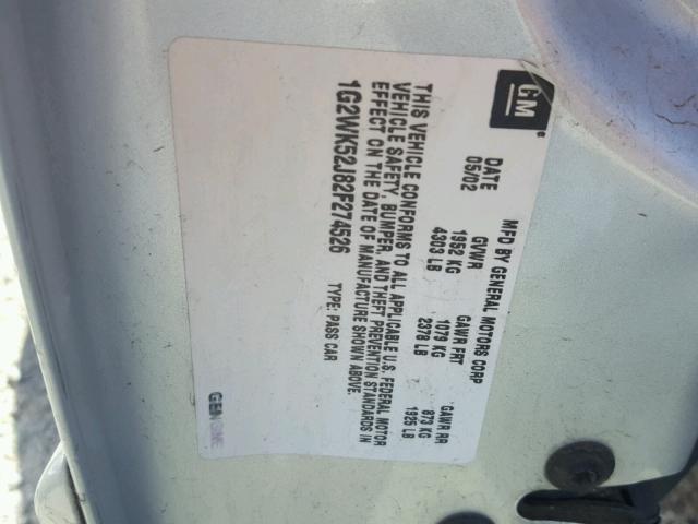 1G2WK52J82F274526 - 2002 PONTIAC GRAND PRIX Gümüş foto 10