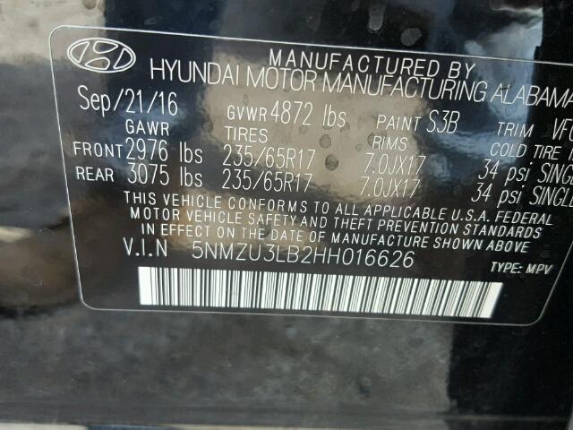 5NMZU3LB2HH016626 - 2017 HYUNDAI SANTA FE S 紫色 照片 10