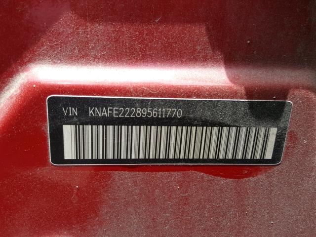 KNAFE222895611770 - 2009 KIA SPECTRA EX RED photo 10