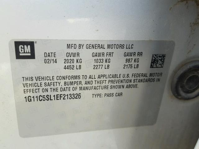 1G11C5SL1EF213326 - 2014 CHEVROLET MALIBU 1LT 银色 照片 10