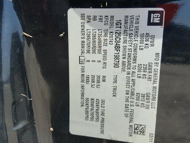 1GT125C84BF198790 - 2011 GMC SIERRA BLACK photo 10