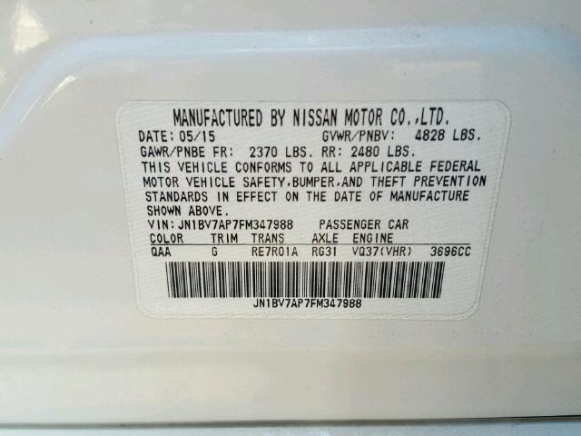 JN1BV7AP7FM347988 - 2015 INFINITI Q50 Blanco foto 10