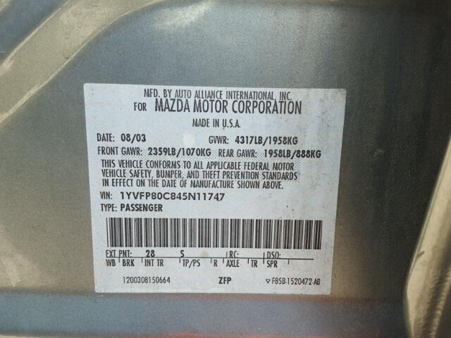 1YVFP80C845N11747 - 2004 MAZDA 6 I Grau Foto 10