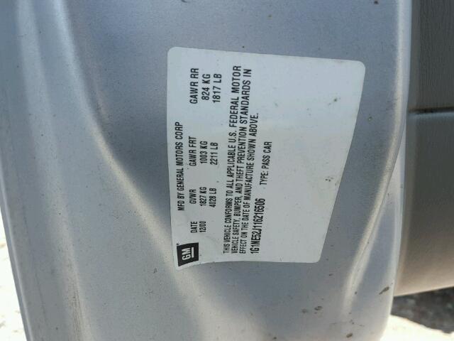 1G1NE52J116216506 - 2001 CHEVROLET MALIBU LS SILVER photo 10