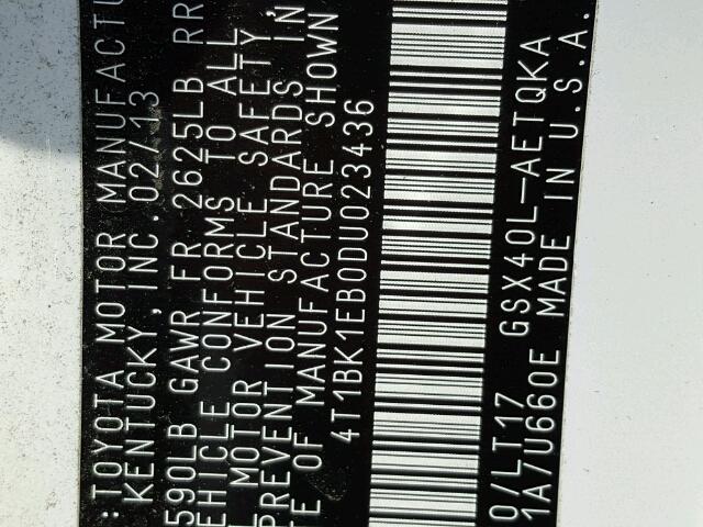 4T1BK1EB0DU023436 - 2013 TOYOTA AVALON BAS 白色 照片 10