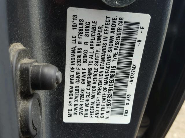 19XFB2F91DE088916 - 2013 HONDA CIVIC EXL 灰色 照片 10