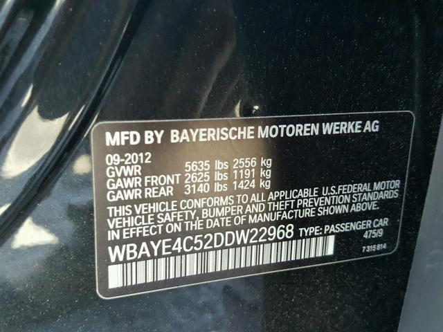 WBAYE4C52DDW22968 - 2013 BMW 740 LI BLACK photo 10