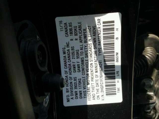 2HGFC1F76HH634241 - 2017 HONDA CIVIC EXL 蓝色 照片 10