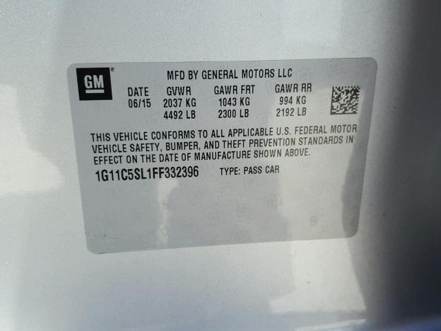 1G11C5SL1FF332396 - 2015 CHEVROLET MALIBU 1LT SILVER photo 10