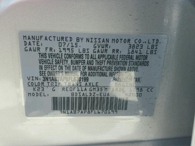 3N1AB7AP8FL670199 - 2015 NISSAN SENTRA S SILVER photo 10