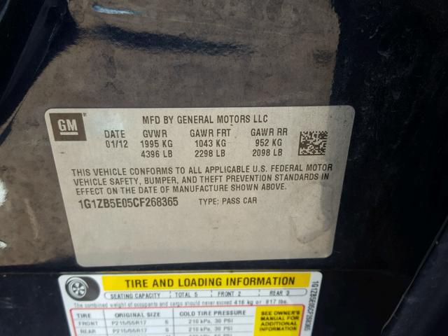 1G1ZB5E05CF268365 - 2012 CHEVROLET MALIBU LS 蓝色 照片 10