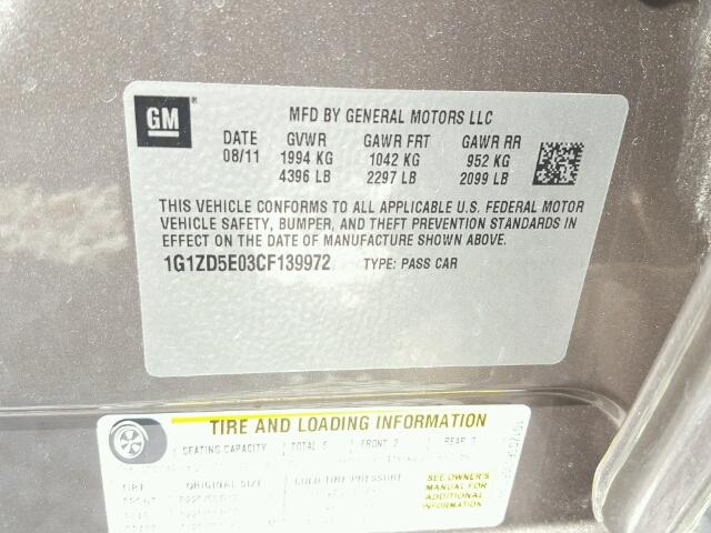 1G1ZD5E03CF139972 - 2012 CHEVROLET MALIBU ბეჟი ფოტო 10