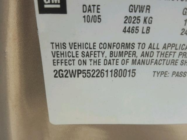 2G2WP552261180015 - 2006 PONTIAC GRAND PRIX GRAY photo 10
