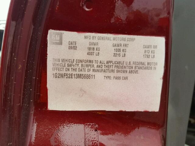 1G2NF52E13M568611 - 2003 PONTIAC GRAND AM S GRAY photo 10