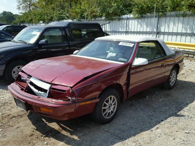 1C3XJ4530MG162783 - 1991 CHRYSLER LEBARON MAROON photo 2