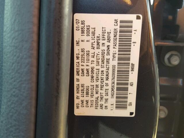 1HGCM56347A099900 - 2007 HONDA ACCORD SE BLUE photo 10