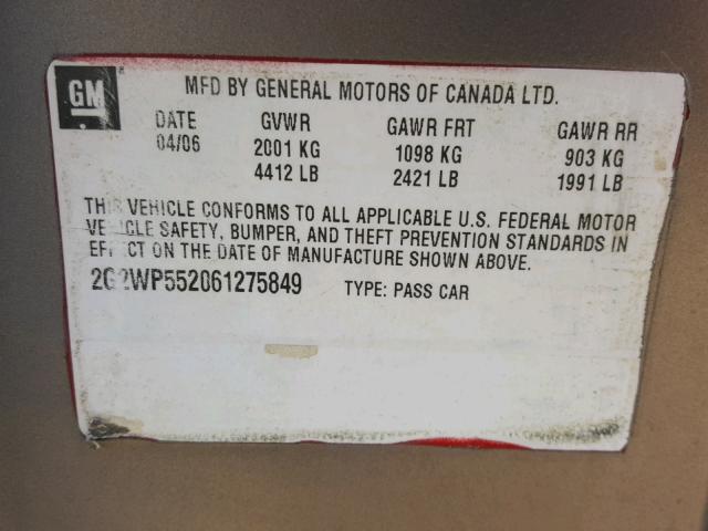 2G2WR554X71207748 - 2007 PONTIAC GRAND PRIX BROWN photo 10