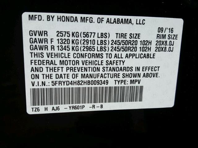 5FRYD4H82HB009349 - 2017 ACURA MDX ADVANC ყავისფერი ფოტო 10