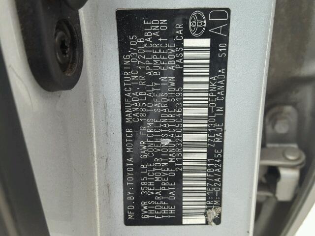 2T1BR32E05C463195 - 2005 TOYOTA COROLLA CE SILVER photo 10