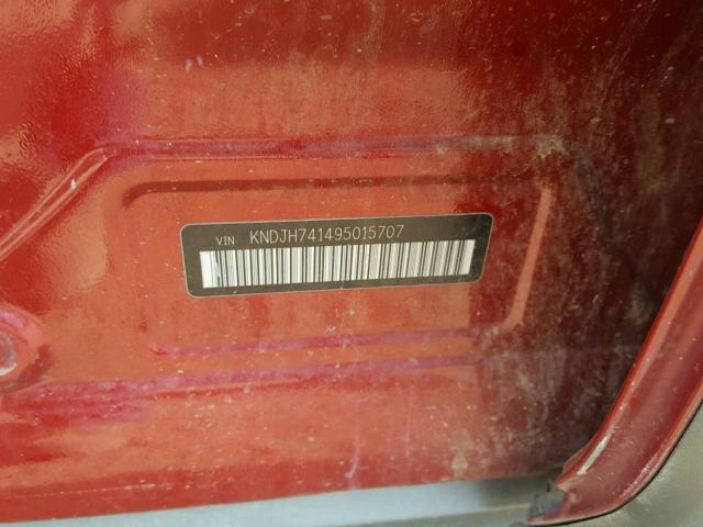 KNDJH741495015707 - 2009 KIA BORREGO LX RED photo 10