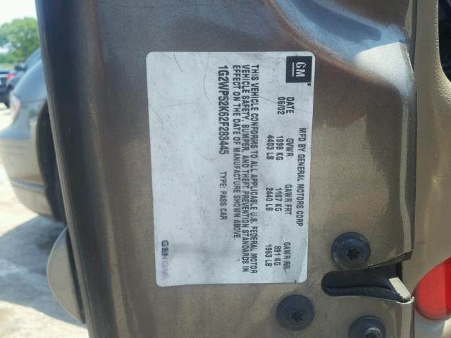 1G2WP52K62F283445 - 2002 PONTIAC GRAND PRIX TAN photo 10