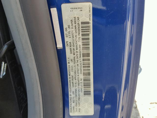 3VWSG31Y77M402189 - 2007 VOLKSWAGEN NEW BEETLE ლურჯი ფოტო 10