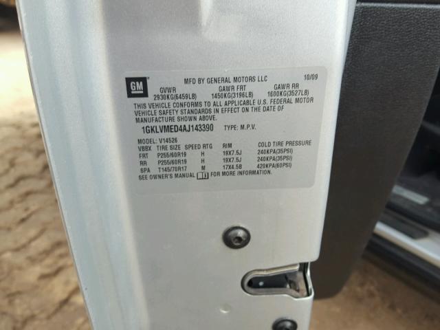 1GKLVMED4AJ143390 - 2010 GMC ACADIA SLT 银色 照片 10