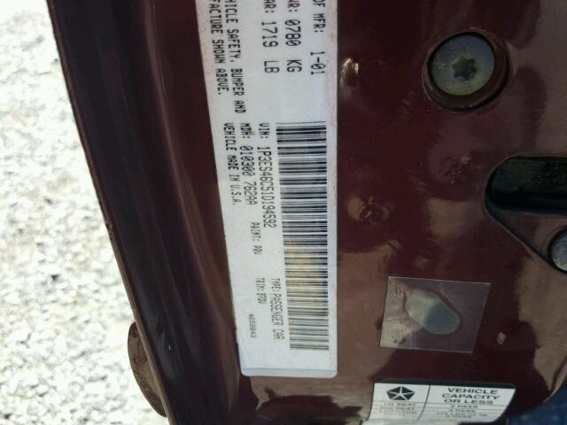 1P3ES46C51D194592 - 2001 PLYMOUTH NEON BASE 栗色 照片 10