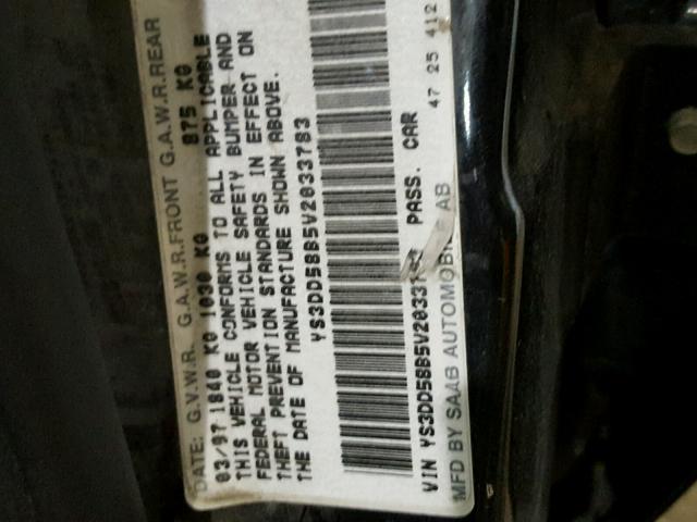 YS3DD58B5V2033783 - 1997 SAAB 900 S BLACK photo 10