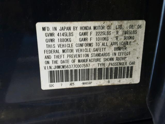 JHMCM56377C007597 - 2007 HONDA ACCORD SE BLUE photo 10