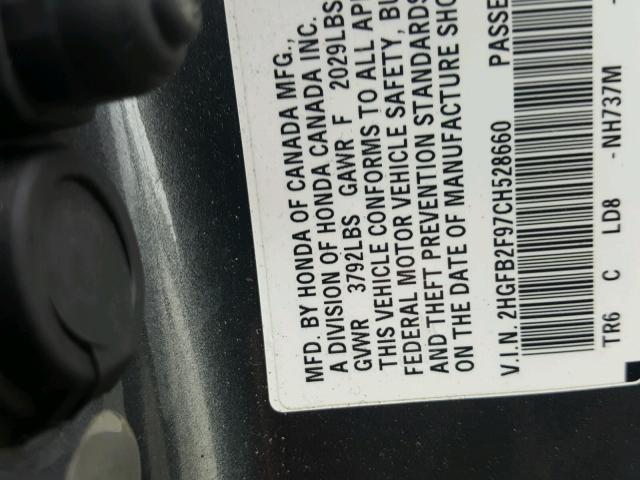 2HGFB2F97CH528660 - 2012 HONDA CIVIC EXL GRAY photo 10