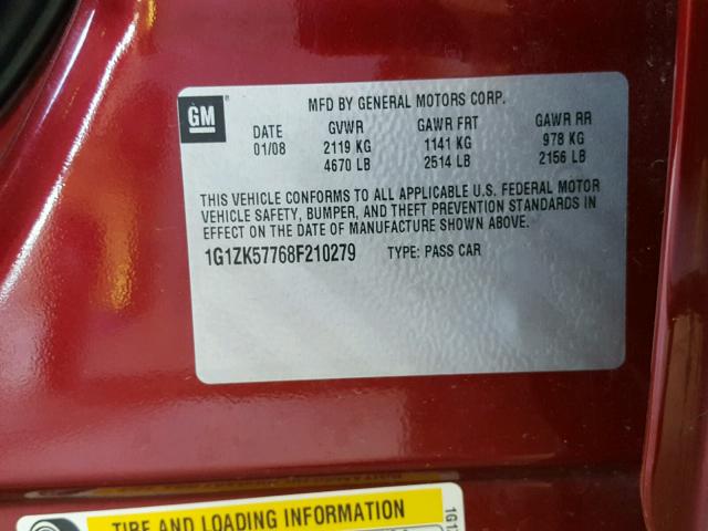 1G1ZK57768F210279 - 2008 CHEVROLET MALIBU LTZ 栗色 照片 10