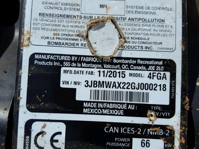 3JBMWAX22GJ000218 - 2016 CAN-AM RENEGADE X 黑色 照片 10