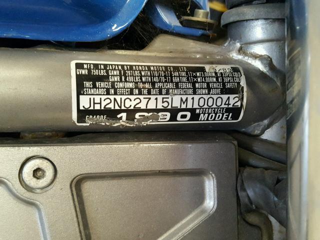 JH2NC2715LM100042 - 1990 HONDA CB400 F BLUE photo 10