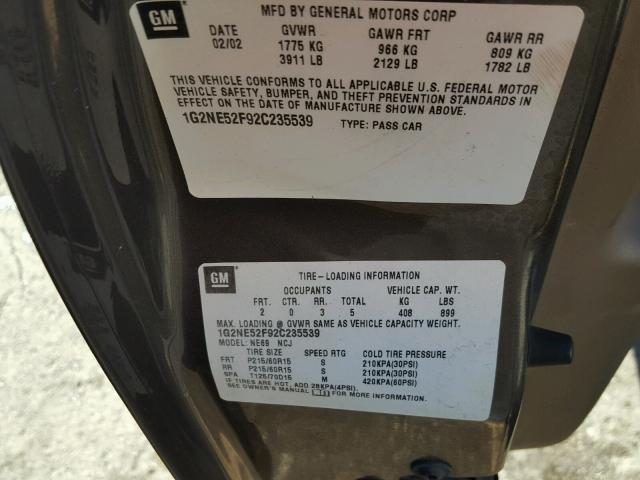 1G2NE52F92C235539 - 2002 PONTIAC GRAND AM S Qəhvəyi foto 10