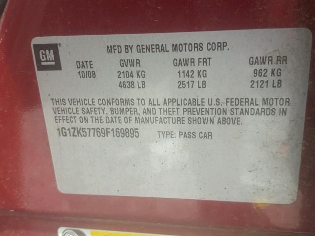 1G1ZK57769F169895 - 2009 CHEVROLET MALIBU LTZ 栗色 照片 10