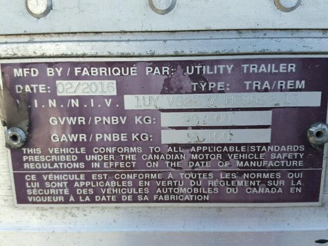 1UYVS2537HG898213 - 2017 UTILITY TRAILER WHITE photo 10