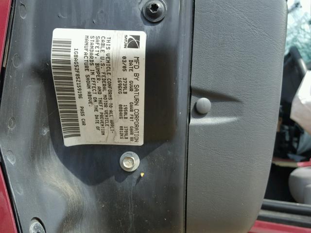 1G8AG52F85Z159196 - 2005 SATURN ION LEVEL MAROON photo 10