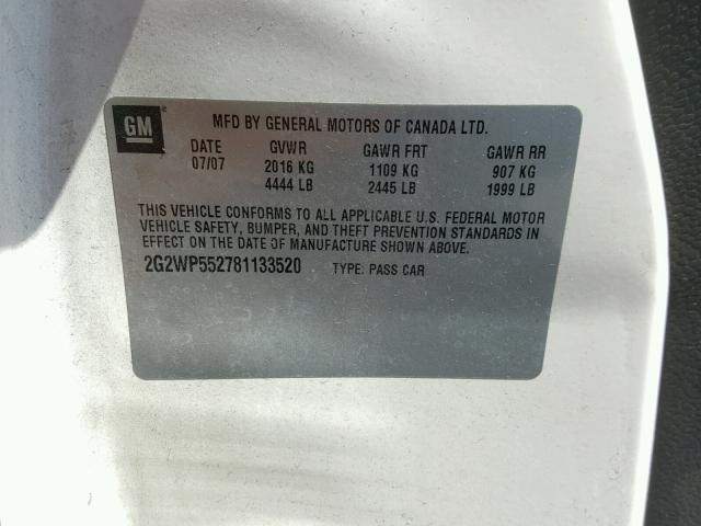 2G2WP552781133520 - 2008 PONTIAC GRAND PRIX WHITE photo 10