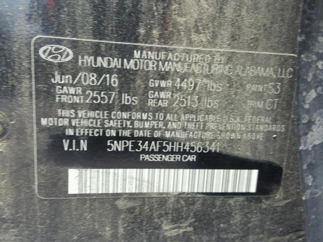 5NPE34AF5HH456341 - 2017 HYUNDAI SONATA SPO BLACK photo 10