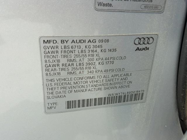 WA1AY74L89D018479 - 2009 AUDI Q7 3.6 QUA SILVER photo 10